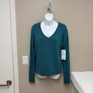 NEW! Athleta Sunrise V Neck Sweatshirt Soft Long Sleeve Teal Blue Green XS - $69
